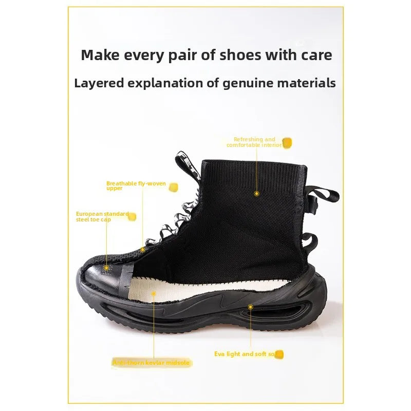 Tall Men's Anti Smashing and Anti Piercing Steel Toe Protective Safety Shoes Lightweight and Breathable Wear Resistant Durable