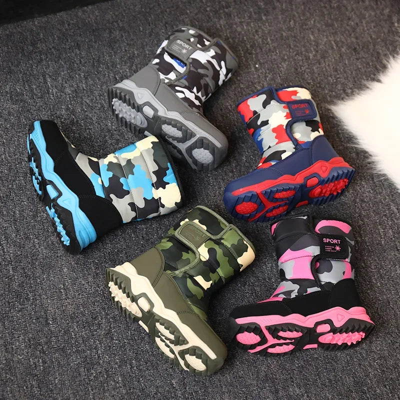 Zapatos casuales para niños y niñas, botas de nieve de piel cálidas y antideslizantes, zapatillas de invierno, calzado para exteriores para niños, botas acolchadas impermeables