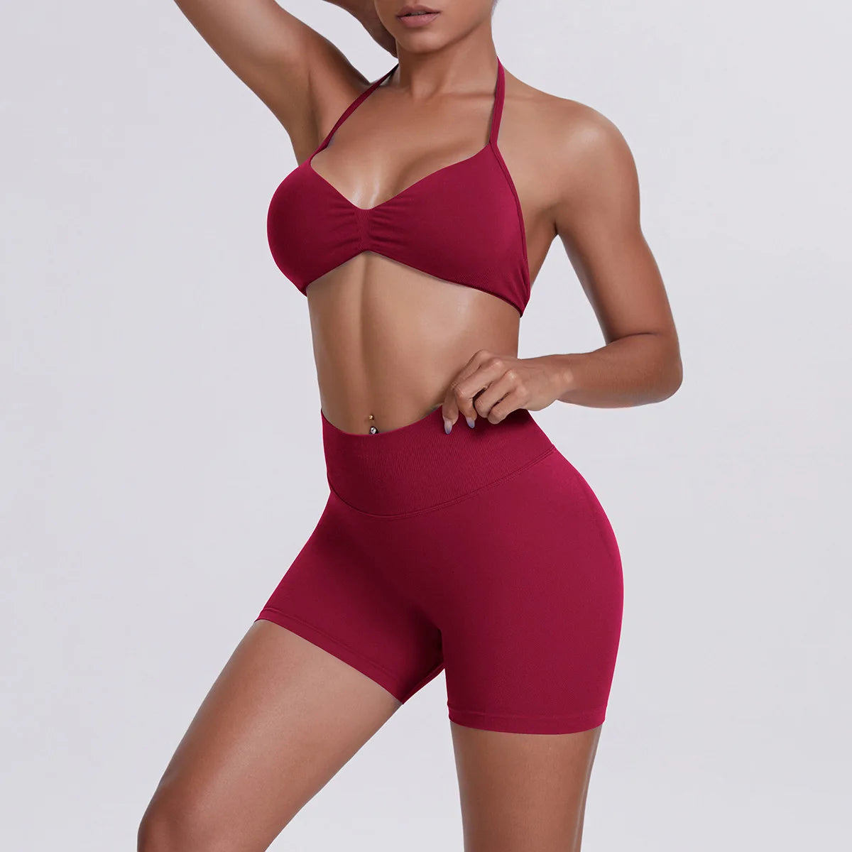 Women's Electric Blue Blossom High Stretch Top Sports Bra Shorts Set Comfortable Gym Workout Yoga Active Wear Impact Outfit