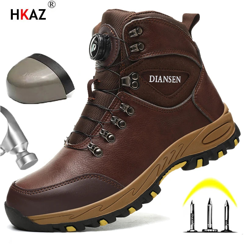 Zapatos de seguridad con botón giratorio, zapatillas de trabajo para hombre, zapatos indestructibles, zapatos de protección a prueba de pinchazos, botas de trabajo, botas tácticas.