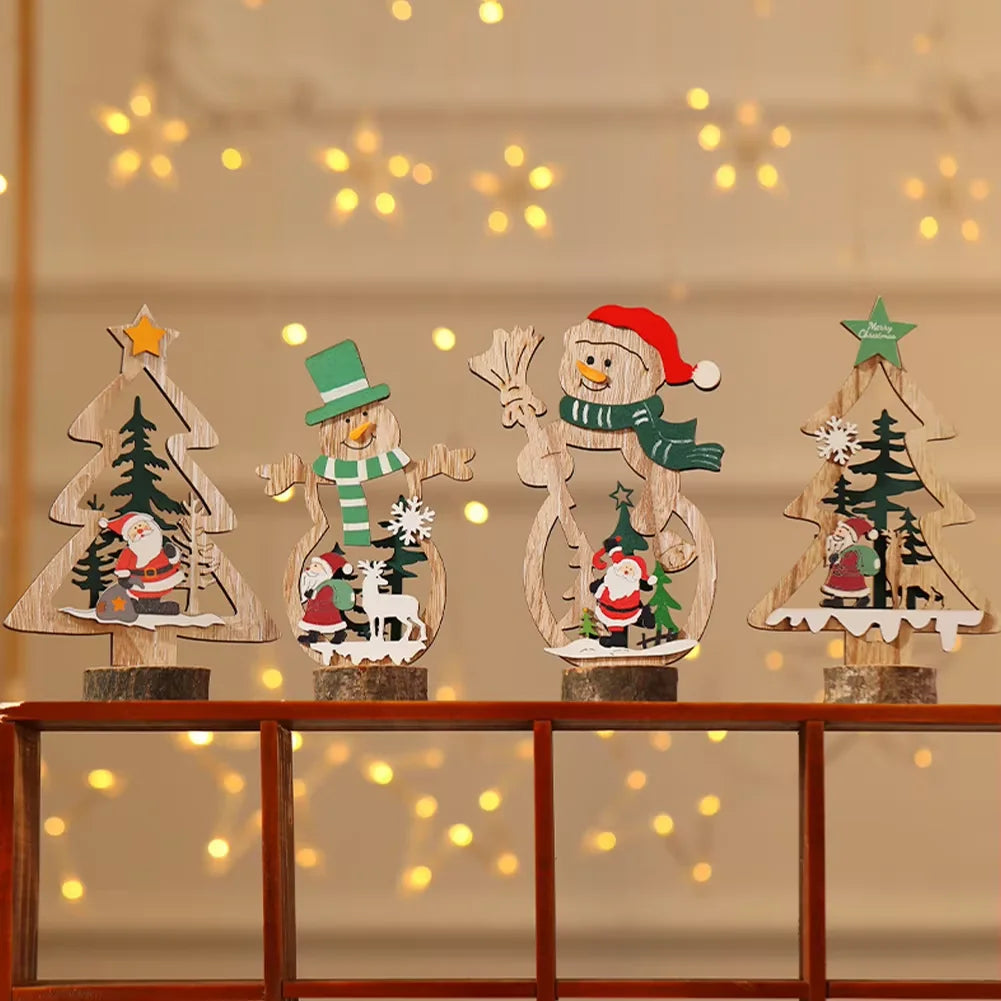 Decoración navideña DIY, manualidades de madera, adornos creativos, Papá Noel, muñeco de nieve, reno, decoración de escritorio navideña, regalos