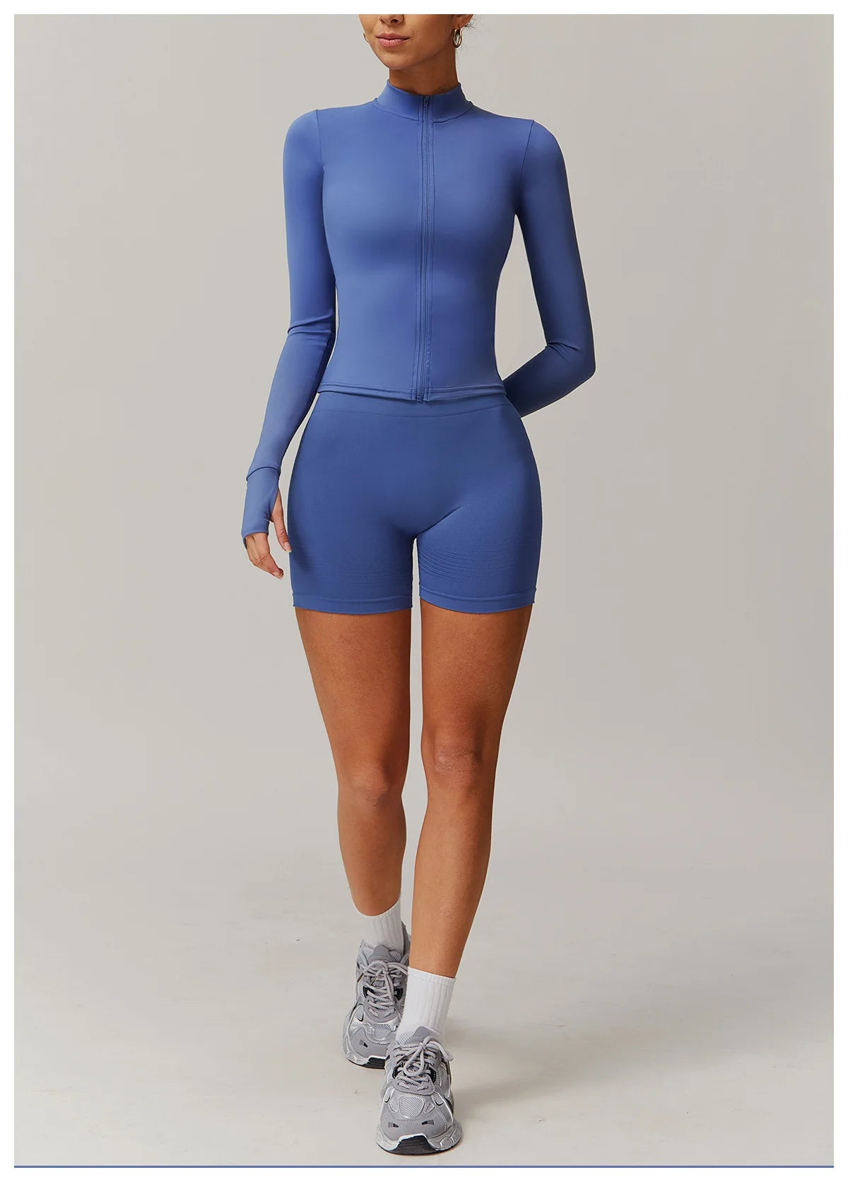 Conjunto deportivo de 2 piezas para mujer, chándal para correr, entrenamiento, con cremallera, pantalones cortos de manga larga, ropa de yoga, ropa deportiva