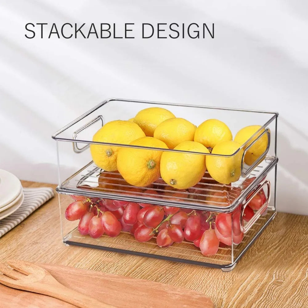 1/2/3 contenedores transparentes para despensa con asas, organizadores apilables para refrigerador, contenedores organizadores para gabinetes o refrigeradores