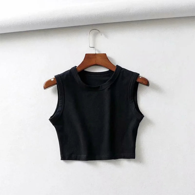 Tops cortos blancos vintage de verano para mujer, estilo motero, estilo punk negro, camiseta sin mangas sexy, ropa urbana coreana, top corto sin mangas para mujer
