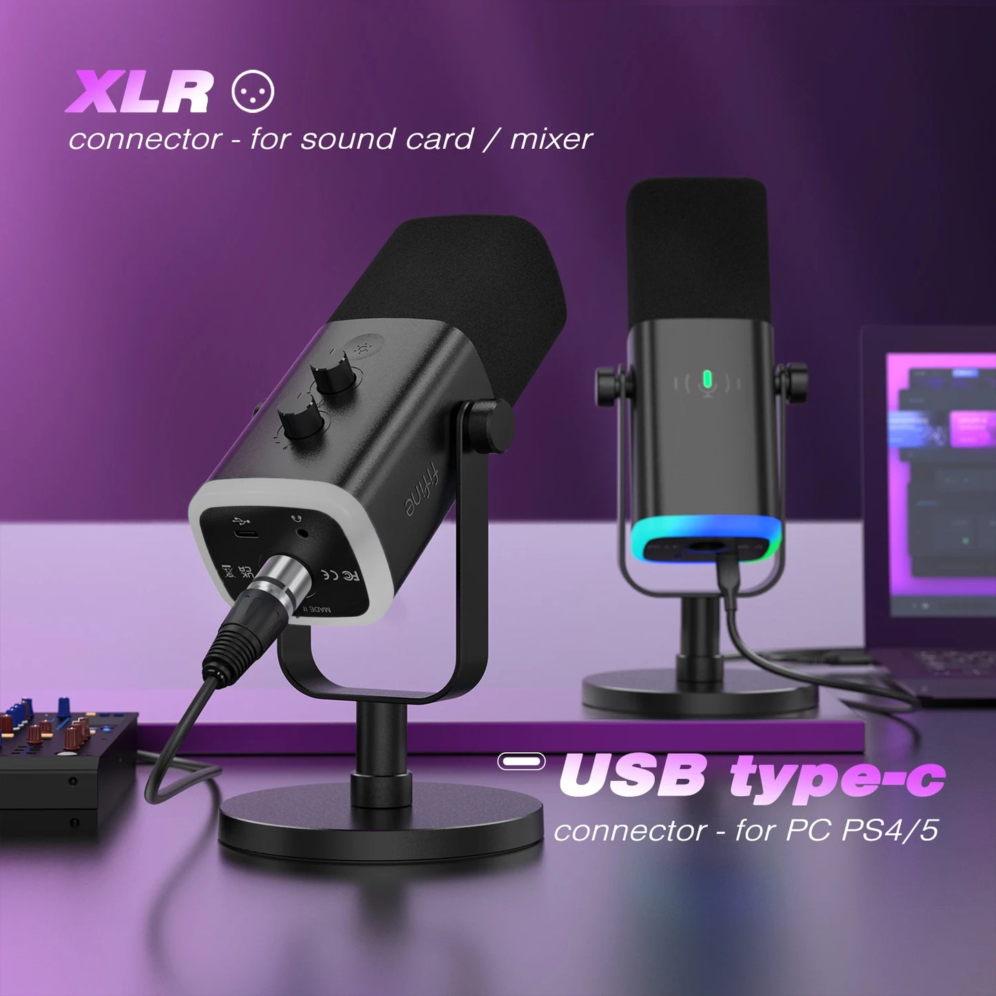 Micrófono dinámico FIFINE USB/XLR con botón de silencio táctil, conector para auriculares, controles de E/S, para mezclador de PC PS5/4, micrófono para juegos Ampligame AM8
