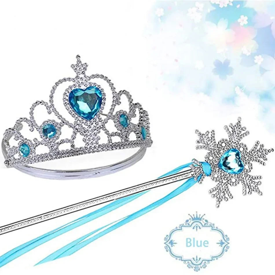 Accesorios de cosplay de Elsa para niña, disfraz de princesa Reina de las Nieves, joyería, varita, corona, collar, clips para las orejas, accesorios de fotografía para juegos de rol.