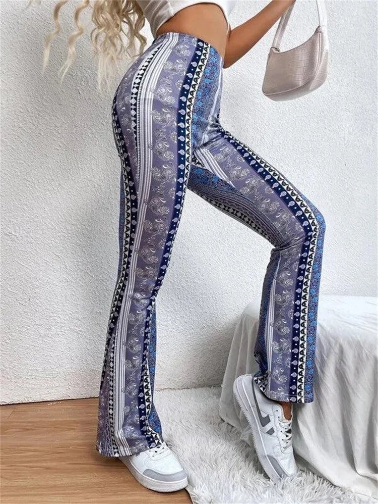 Bohemian Style Yoga Flared Pants High Waist Personalized and trendy street style Women's High Elasticity Fitness Gym Tights