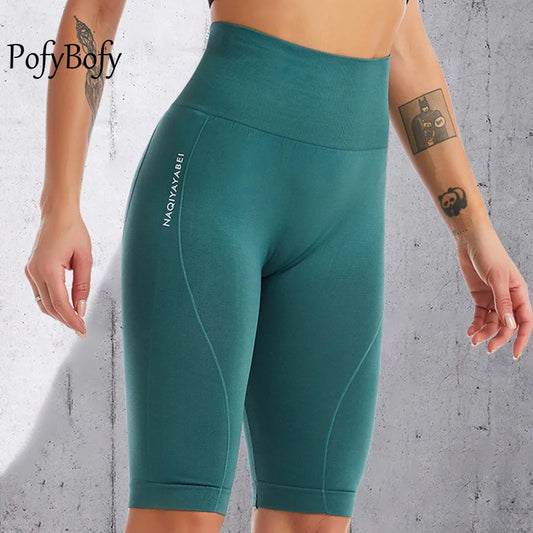 PofyBofy Widen Waistband High Waist Seamless Stretchy Butt Lifter Slim Knee-length Leggings  Fitness Yoga Women Sportwear Pant