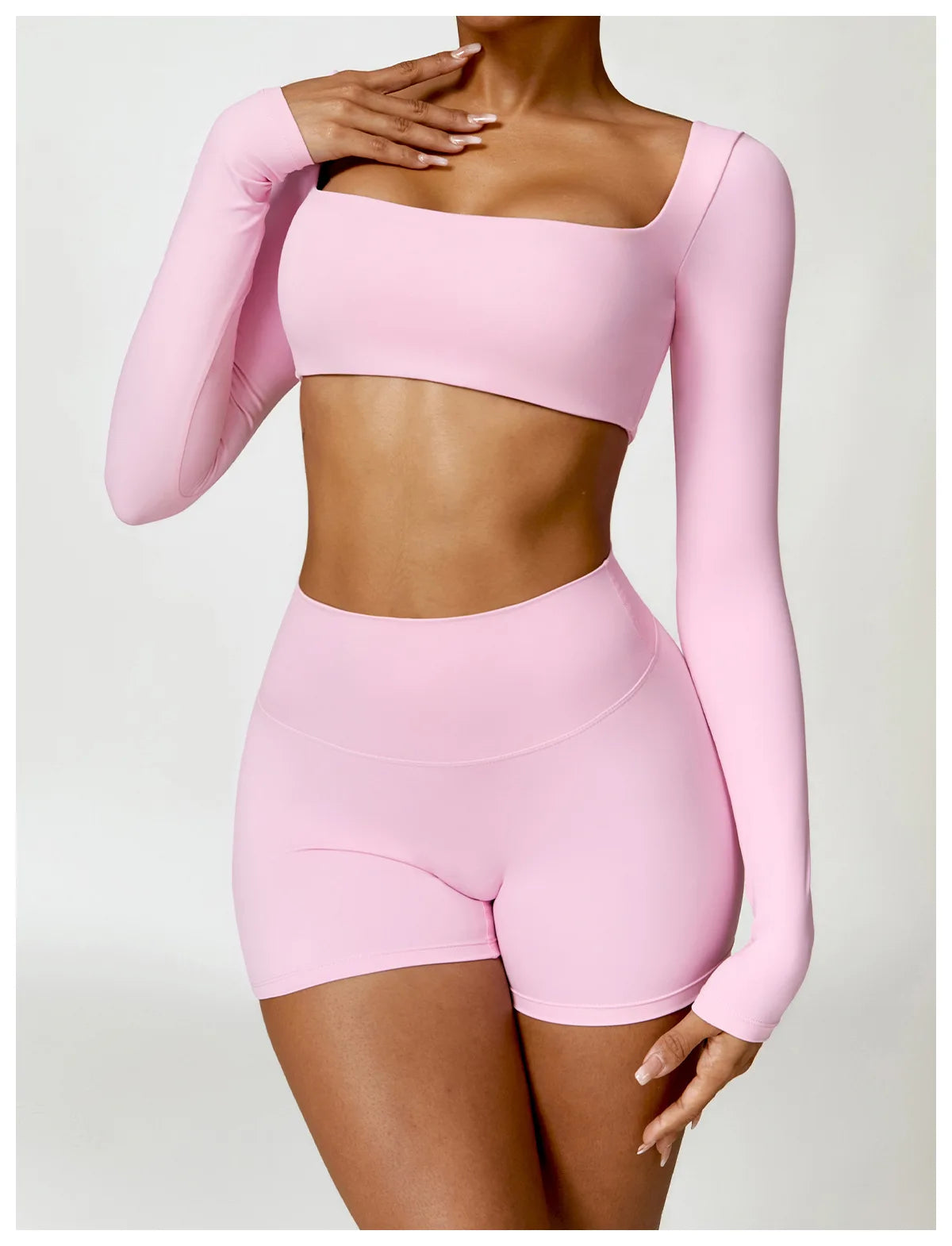 Conjunto de chándal de yoga para mujer, 2 piezas, ropa deportiva para entrenamiento, ropa deportiva, leggings de gimnasio, sujetador de fitness, top corto, trajes deportivos de manga larga