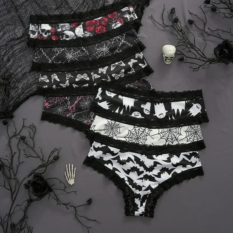 Ropa interior para mujer, bragas sexys con borde de encaje, estilo gótico, lencería con calavera rosa, pantalones triangulares cómodos y transpirables personalizados