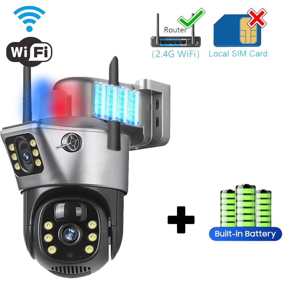 Cámara de vigilancia inalámbrica Wifi 4G IP CCTV, seguridad y protección para el hogar inteligente, monitor 360°, exterior, visión nocturna HD.