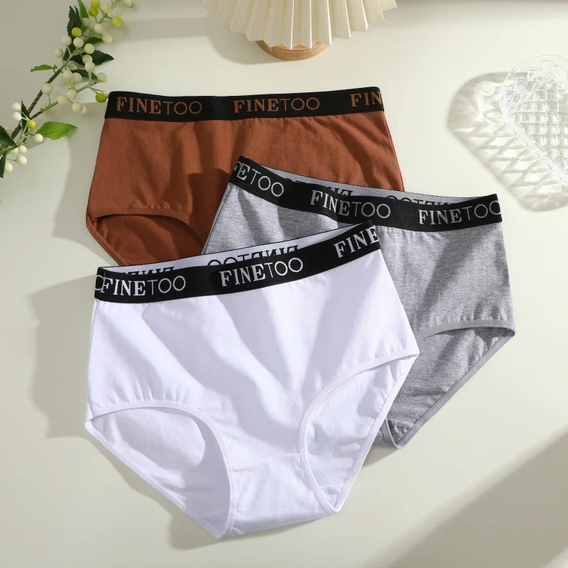 Finetoo - 3 calzoncillos de algodón para mujer, tallas grandes, sin costuras, transpirables, de cintura baja, suaves, tallas S-XXL