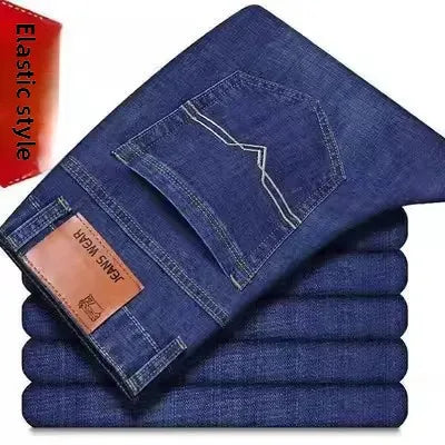 Pantalones vaqueros holgados de pierna recta, elásticos, resistentes al desgaste y versátiles para trabajo y construcción.