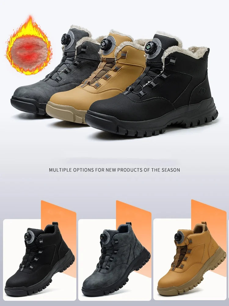Zapatos de seguridad con botones giratorios para hombre, botas de trabajo impermeables, antigolpes, antipinchazos, protectores, ligeros, para otoño e invierno.