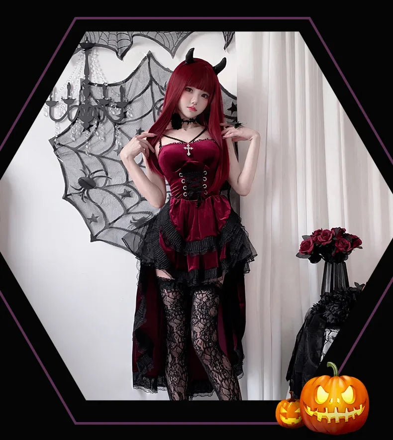 European and American Diablo Gothic Halloween Costume Ladies Dress Dovetail Witch Vampire Bride Performance Costume