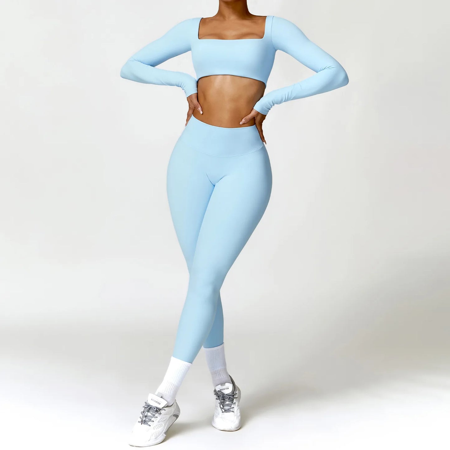 Conjunto de chándal de yoga para mujer, 2 piezas, ropa deportiva para entrenamiento, ropa deportiva, leggings de gimnasio, sujetador de fitness, top corto, trajes deportivos de manga larga