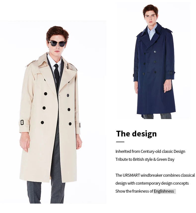 Super long windbreaker down liner  weatherproof men's trench coat British trend black trench coat men's casual coat