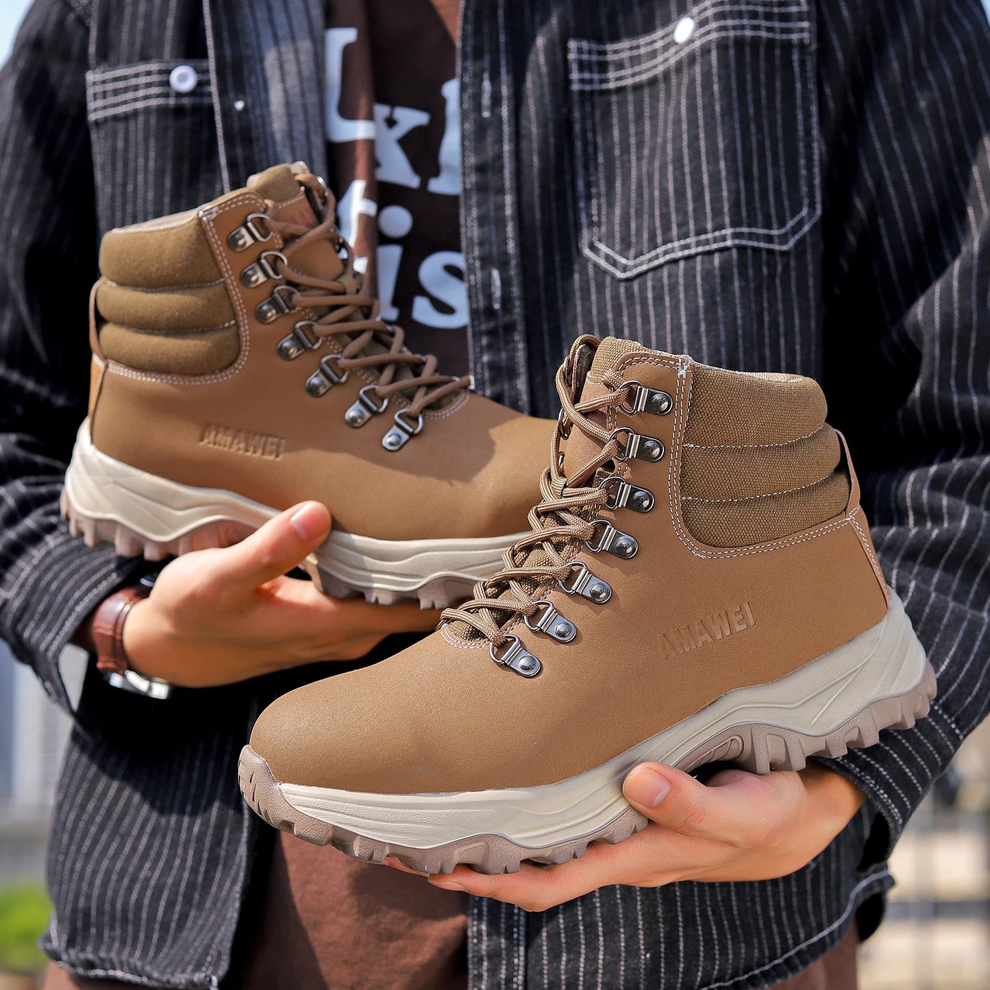 Anti-Smash Steel Toe Work Boots Mens Protection Shoes Breathable Non-Slip Anti-Puncture Construction Work Shoes Hiking Boots