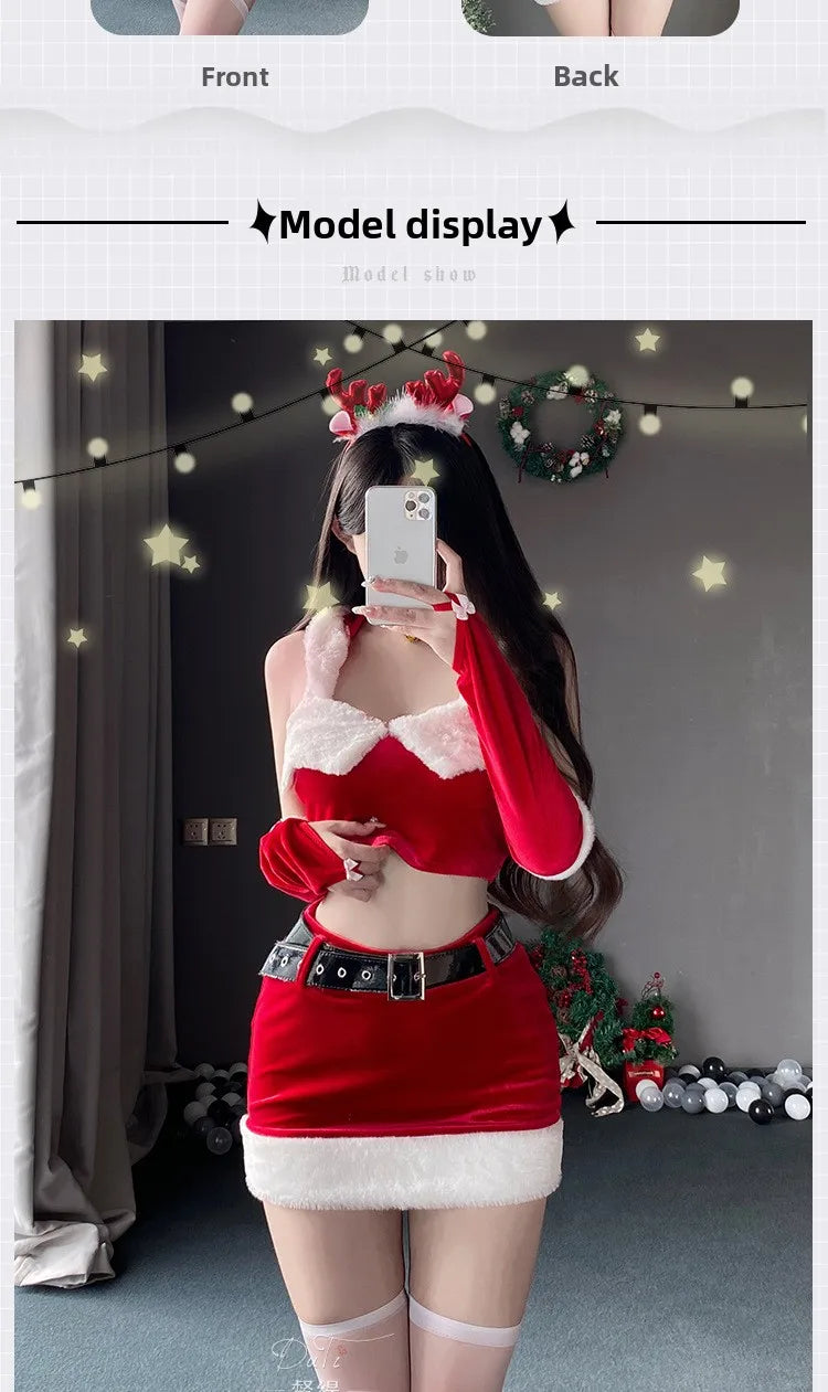 Christmas Party Dress Cos Costume Red New Year Uniform Sexy Rabbit Girl Uniform Role Outfit Sexy Nightdress Underwear