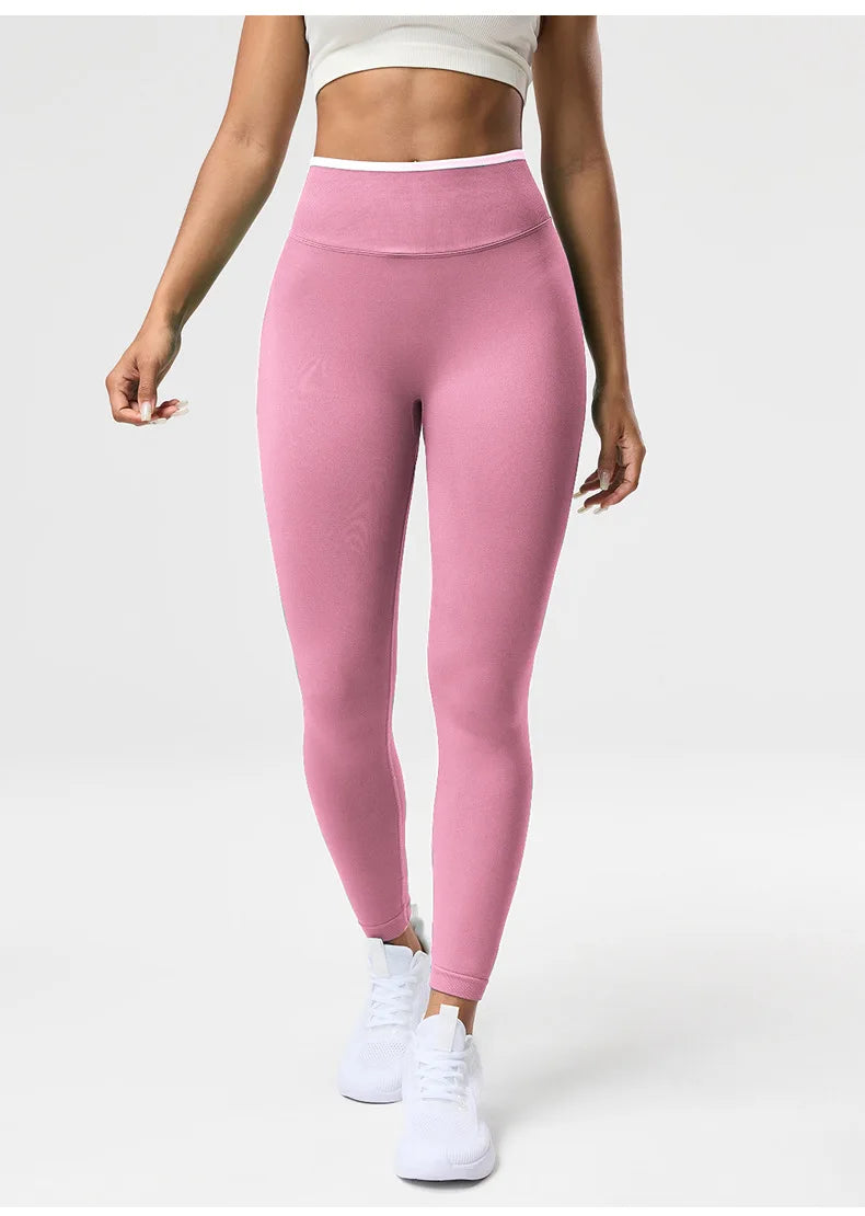 VEQKING Color Contrast Sports Women Yoga Pants Ignite Sculpt Scrunch Sports Leggings Seamless Push Up Gym Elastic Workout Tights