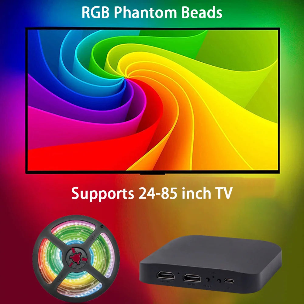 Kit de retroiluminación LED para televisor inteligente 4K 1.4/2.0 con HDMI, sincronización de dispositivos y tira de luces RGBIC WS2812B 5050 para PC, PS4 y Xbox de 24 a 65 pulgadas