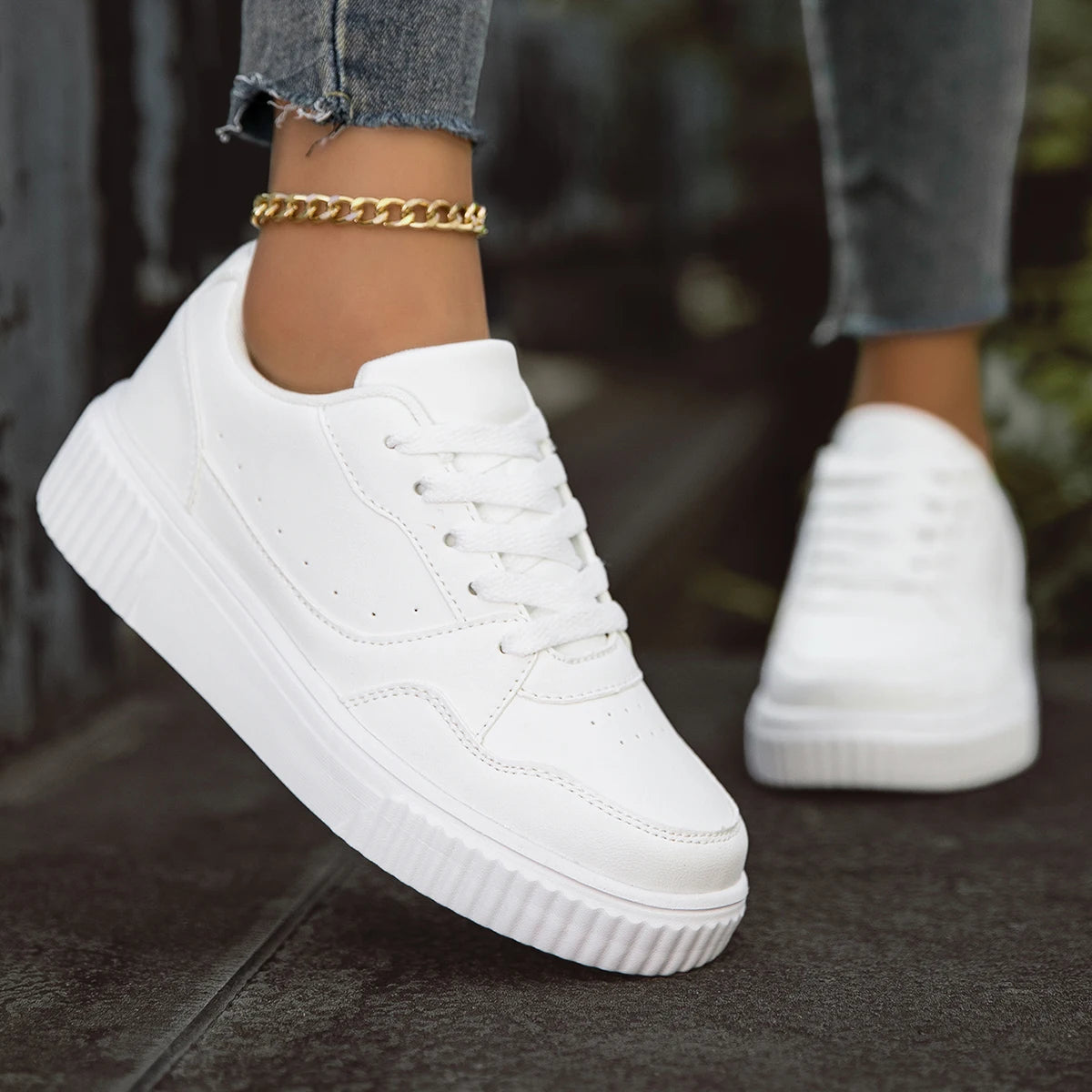 Zapatos de mujer ligeros y transpirables, planos blancos, para fiesta, informales, deportivos, para correr, a la moda, para oficina, con cordones.