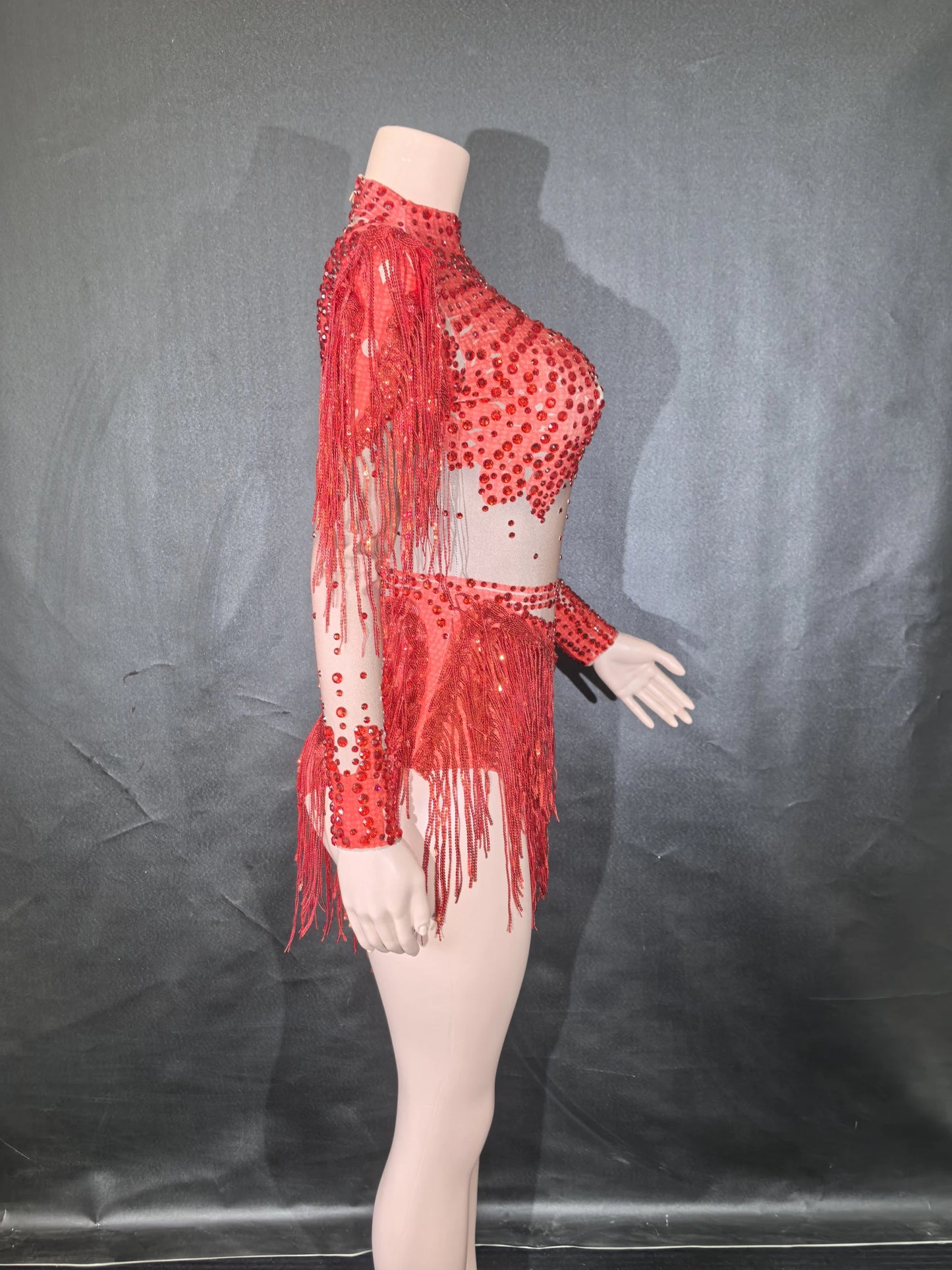 Sexy Skinny Leotard Singer Dancer Show StageWear Sparkly Blue Rhinestones Women DanceCostume Fringes One Shoulder Bodysuit 7G