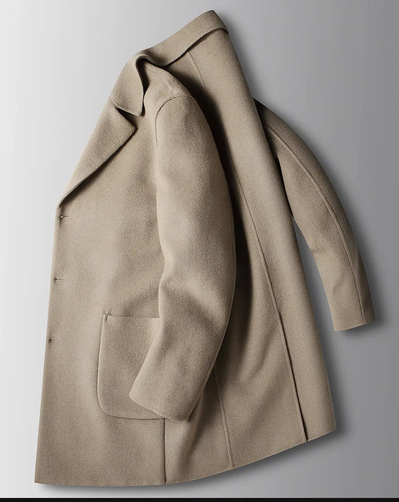 Brand Top Quality Double-Sided Woolen Men's Coat Autumn Winter Business Casual 71.8% Wool Male Medium Long Hommnre Coat