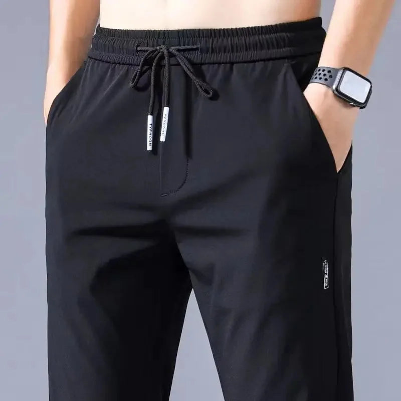 Pantalones casuales de seda de hielo para hombre, pierna recta fina, secado rápido, ligeros, transpirables, deportivos, de talla grande, para primavera y verano