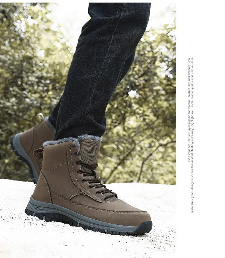 Nuevas botas de nieve de invierno para hombre, zapatillas de cuero impermeables, botas súper cálidas para hombre, botas de senderismo para exteriores, zapatos de trabajo, talla 39-48