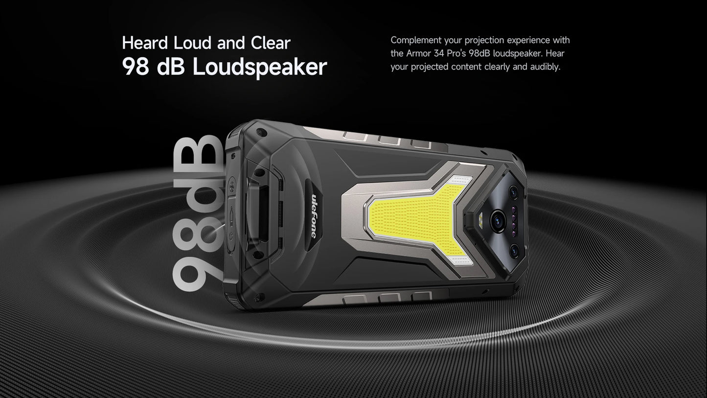【Estreno mundial】Ulefone Armor 34 Pro 5G, teléfono resistente con IA, batería de 25500 mAh, hasta 32 GB + 512 GB, proyector integrado, pantalla de 6,95" a 120 Hz, NFC.