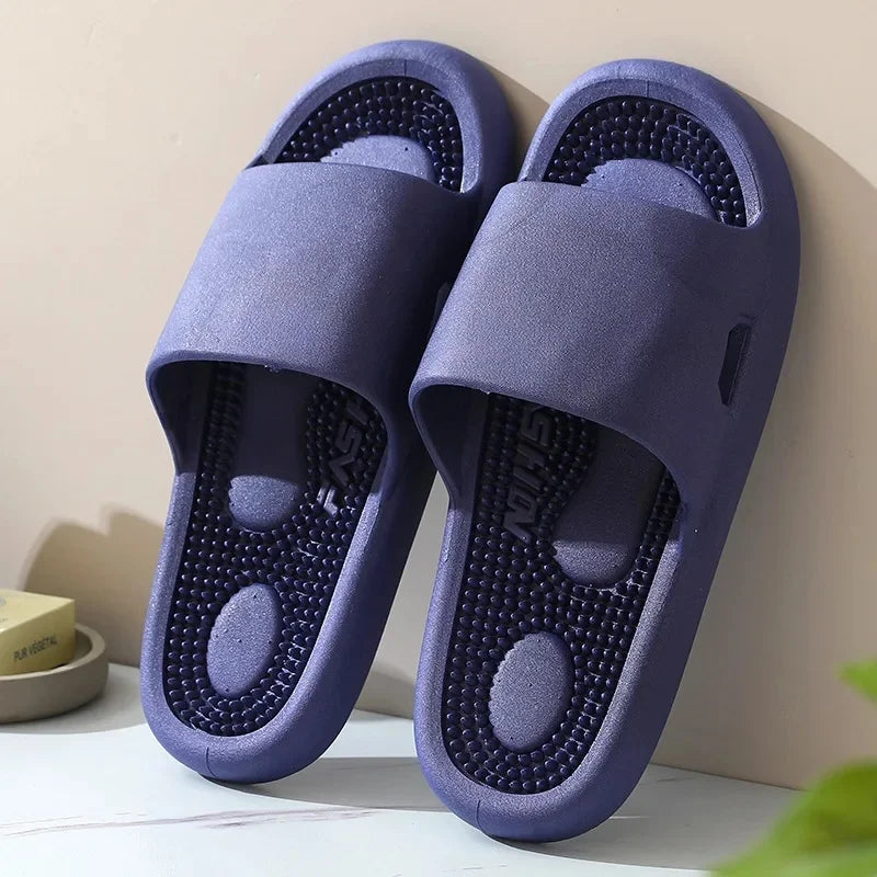 Zapatillas de masaje para interiores con suela suave para terapia de pies, antideslizantes, para hombres y mujeres, sandalias de verano para uso doméstico con pegatinas de puntos de acupuntura.