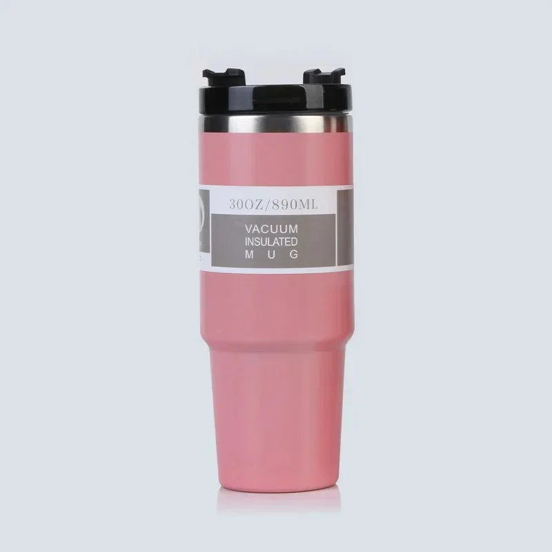 Vaso portátil de acero inoxidable de 30 oz con aislamiento para coche, con pajita y doble pajita para bebidas frías, ideal para usar en el vehículo.