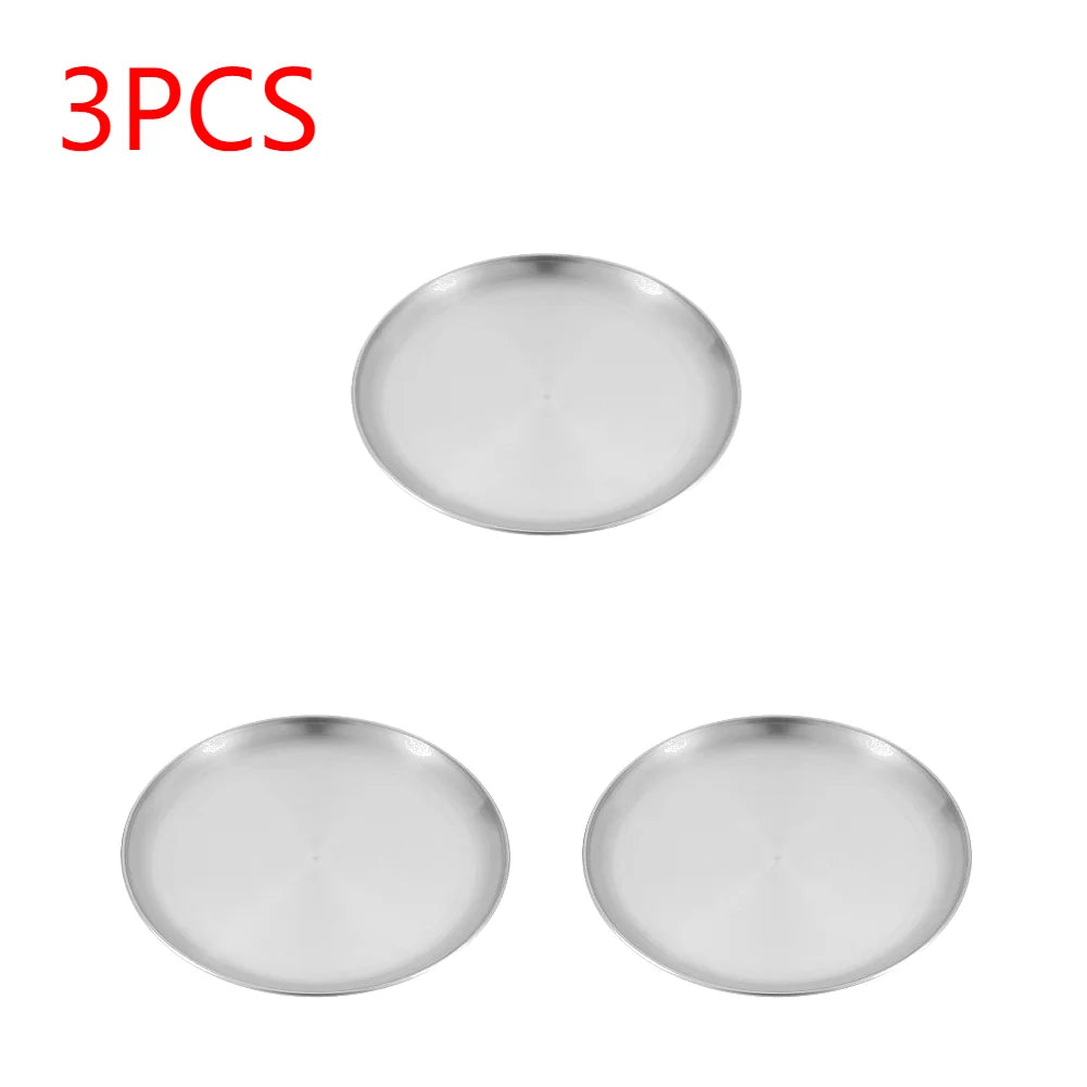 Plato de camping de acero inoxidable, vajilla, contenedor de alimentos, plato de picnic, utensilios de cocina, equipo de camping para senderismo, suministros de camping, nueva base