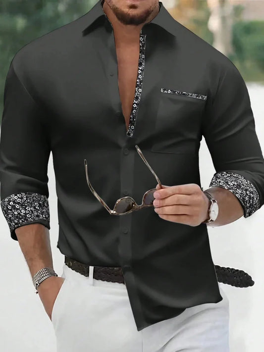 Autumn Quality Men's Long Sleeve Shirt Lapel Business Casual Pocket Shirt Style Office Shirt