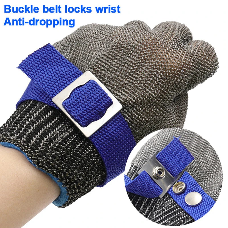 Guante de metal, guante de acero inoxidable, guante de acero inoxidable, guante de malla metálica resistente a cortes, guante para cortar carne, trabajo con motosierra