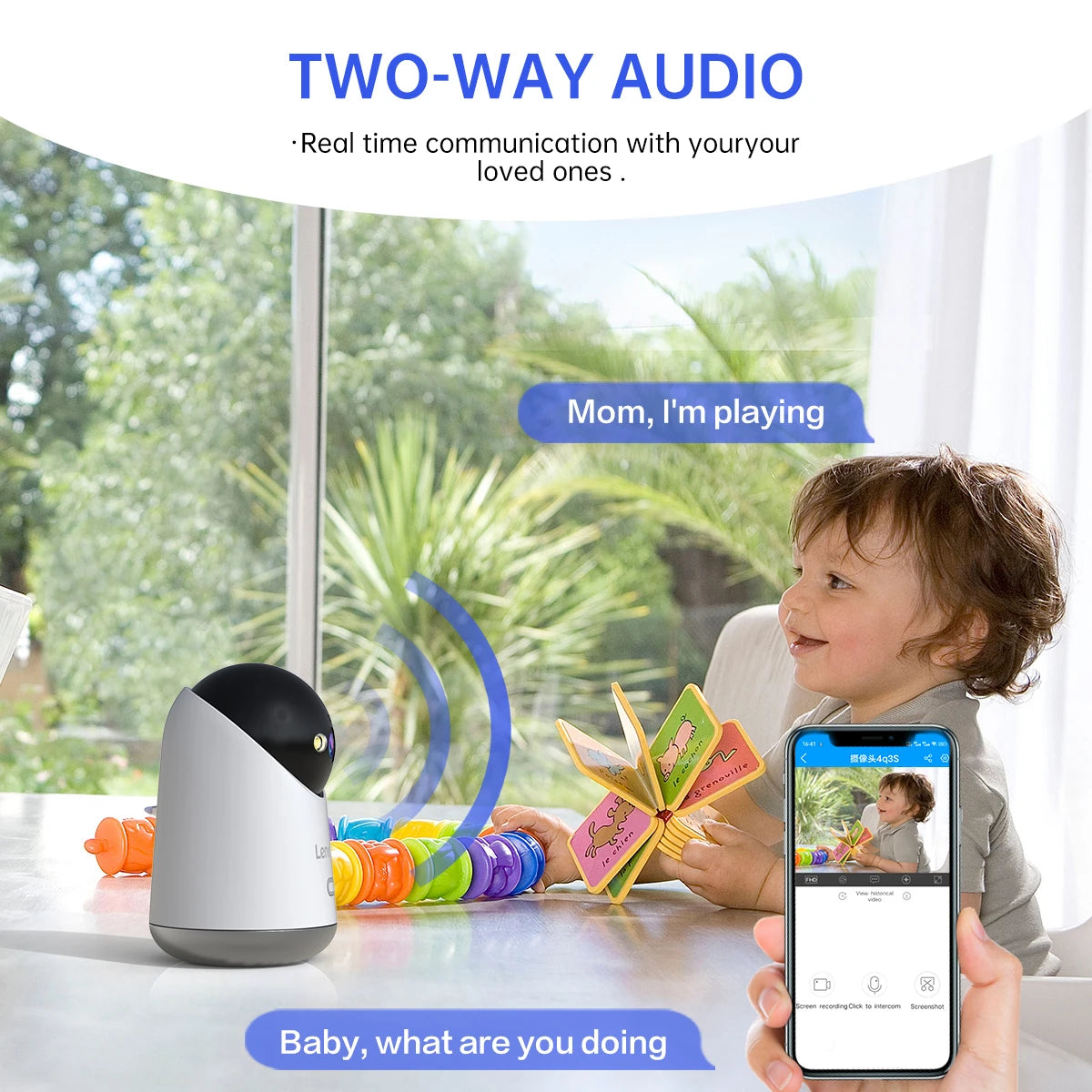 Cámara WiFi Lenovo de 5 MP para interiores, cámara IP inteligente para el hogar, color, seguimiento automático, seguridad nocturna, CCTV, monitor para bebés