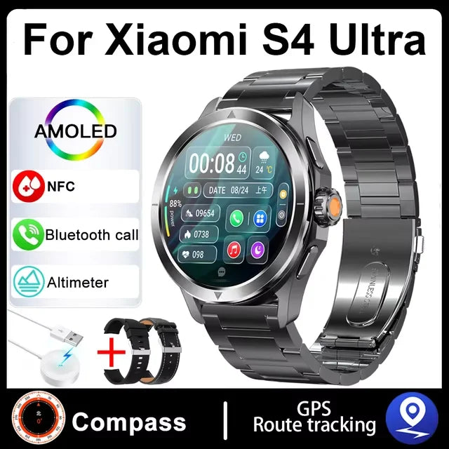 S4 Ultra para Xiaomi Pulsera Inteligente Reloj para Hombre Pantalla AMOLED HD Llamadas Bluetooth GPS Trayectoria NFC Frecuencia Cardíaca Brújula SmartWatches