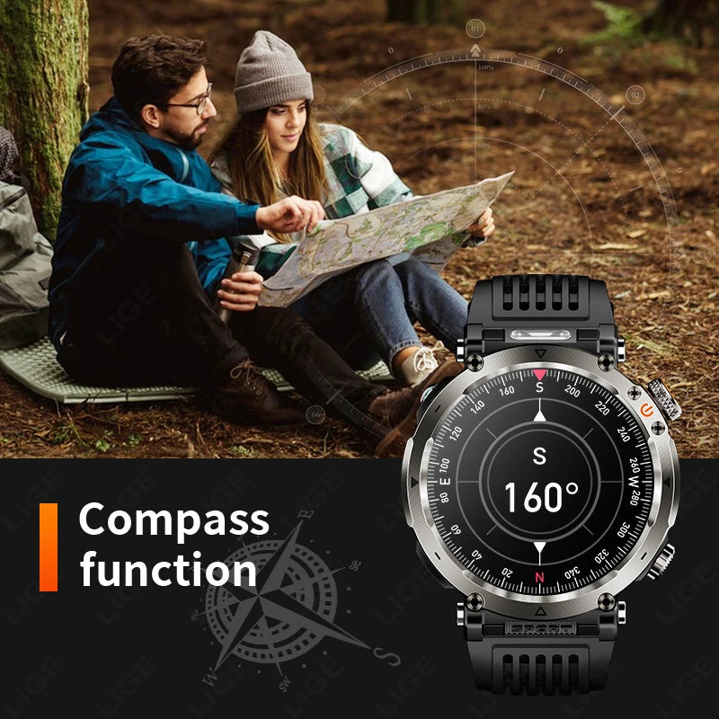 Reloj inteligente para hombre, nuevo, con batería de 600 mAh, control de la temperatura, el oxígeno en sangre, la salud, brújula, IP68, resistente al agua, linterna LED