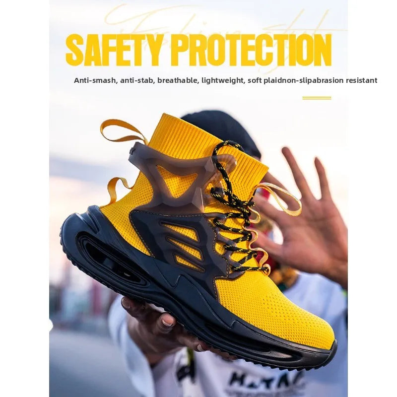 Tall Men's Anti Smashing and Anti Piercing Steel Toe Protective Safety Shoes Lightweight and Breathable Wear Resistant Durable