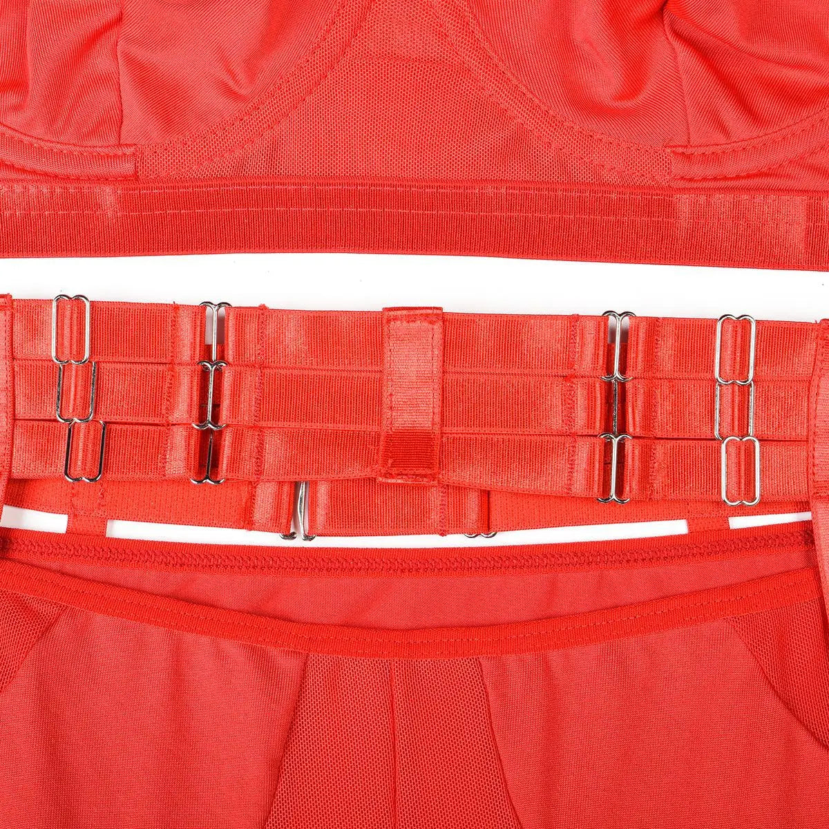 Conjunto de lencería sexy para mujer, con panel de encaje, escote en V profundo, glúteos abiertos, tirantes con forma de corazón de melocotón, cadena cruzada, liguero, ropa interior de tres piezas