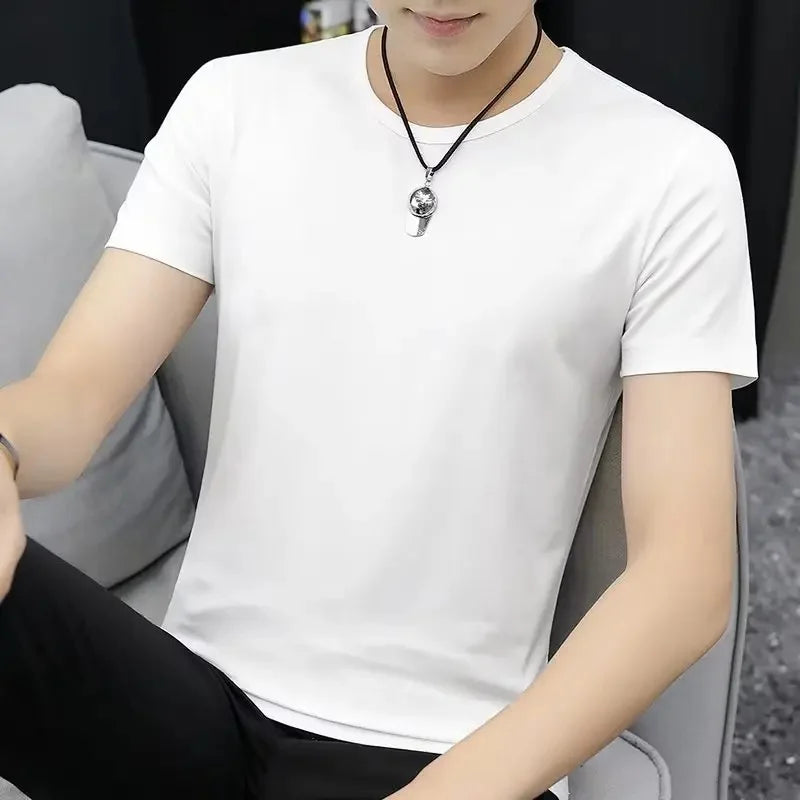 Camiseta de seda de hielo para hombre, manga corta, ligera, transpirable, cómoda, fresca, informal, moderna, de verano, elástica, ajustada.