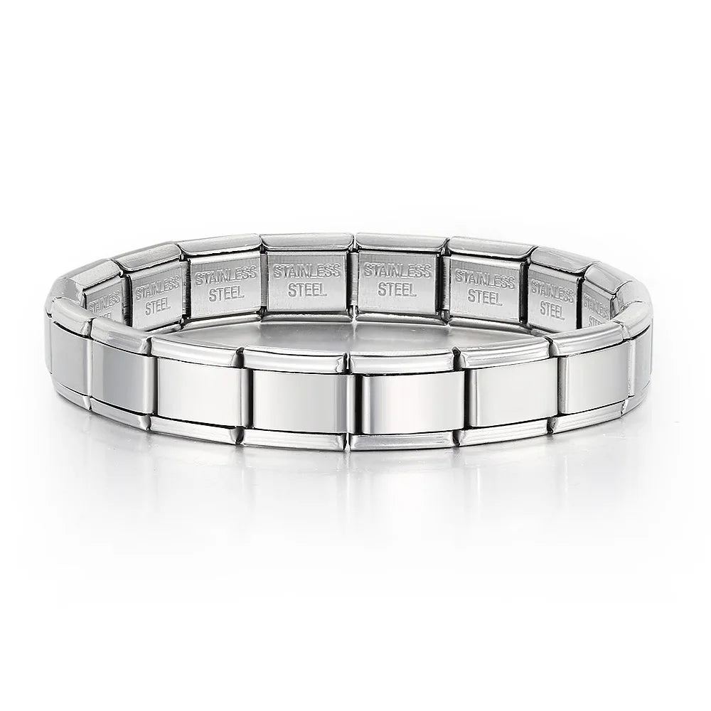 Pulsera GEMOSA de acero inoxidable con dijes italianos de 9 mm de ancho, cadena de eslabones elásticos, joyería DIY de alta calidad.