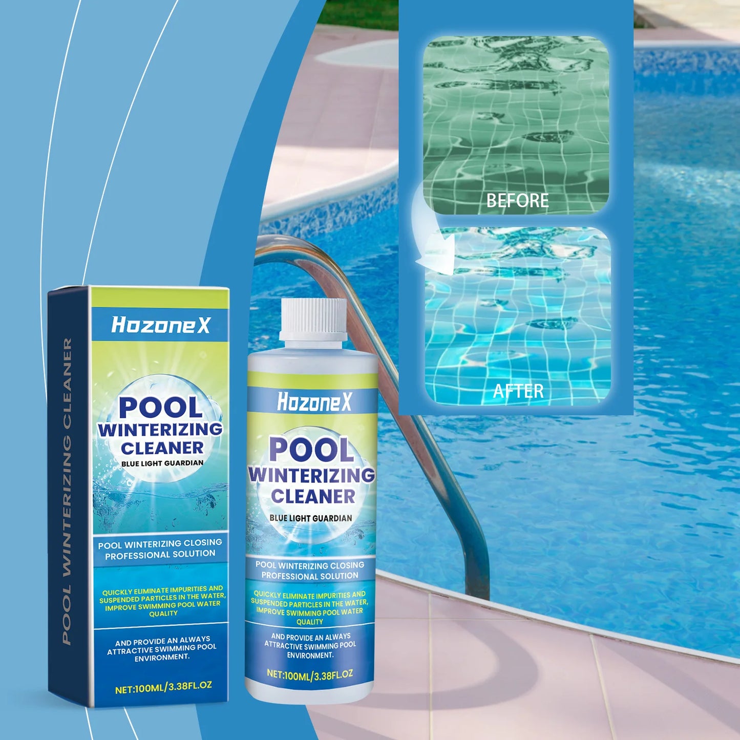 Clarificador de piscinas; se utiliza para mejorar la calidad del agua de piscinas públicas al aire libre en el hogar.