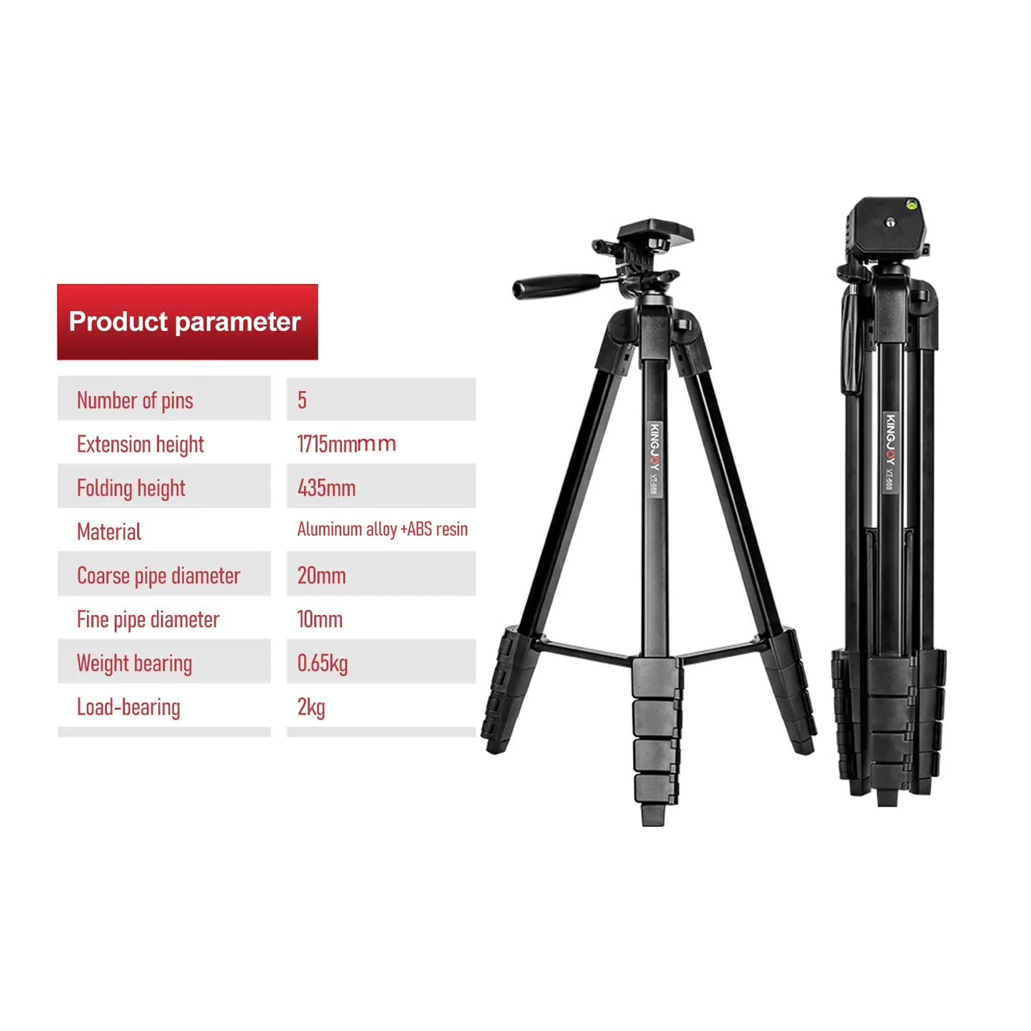 Trípode de escritorio KINGJOY VT-688 de 675 pulgadas, carga útil de 2 kg, cabezal esférico con tornillo de 1/4", rotación e inclinación, clip para teléfono para transmisión en vivo.