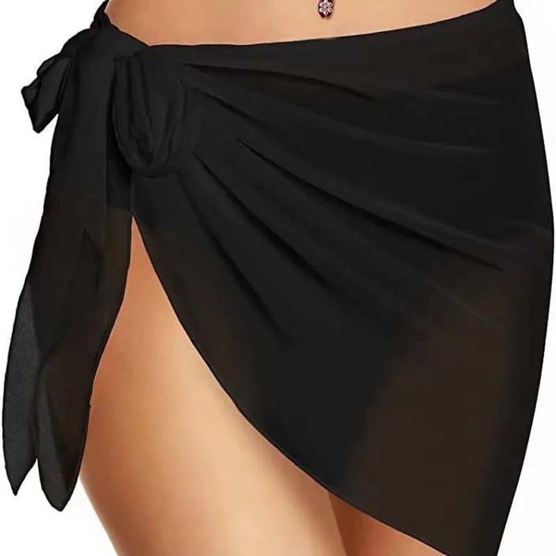 Traje de baño corto de verano para mujer, pareo de playa, bikini, falda transparente, bufanda de gasa, pareo transparente para traje de baño