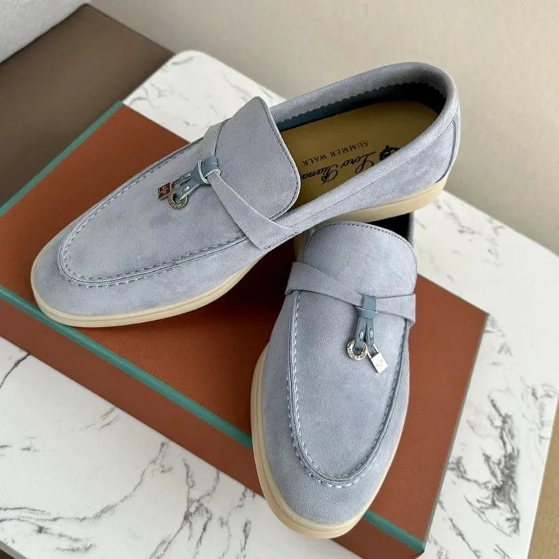 Mocasines planos unisex sin cordones para parejas, informales, de piel de oveja, con suela plana, para el tiempo libre, con punta redonda, de TPR, para primavera y otoño