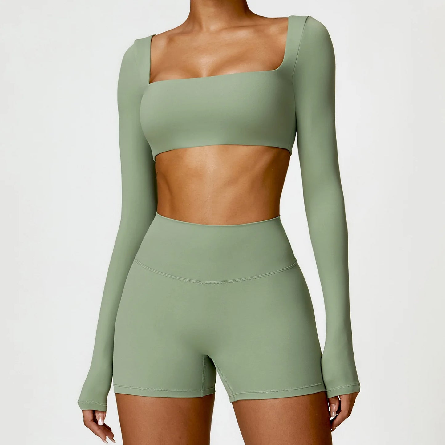 Conjunto de chándal de yoga para mujer, 2 piezas, ropa deportiva para entrenamiento, ropa deportiva, leggings de gimnasio, sujetador de fitness, top corto, trajes deportivos de manga larga