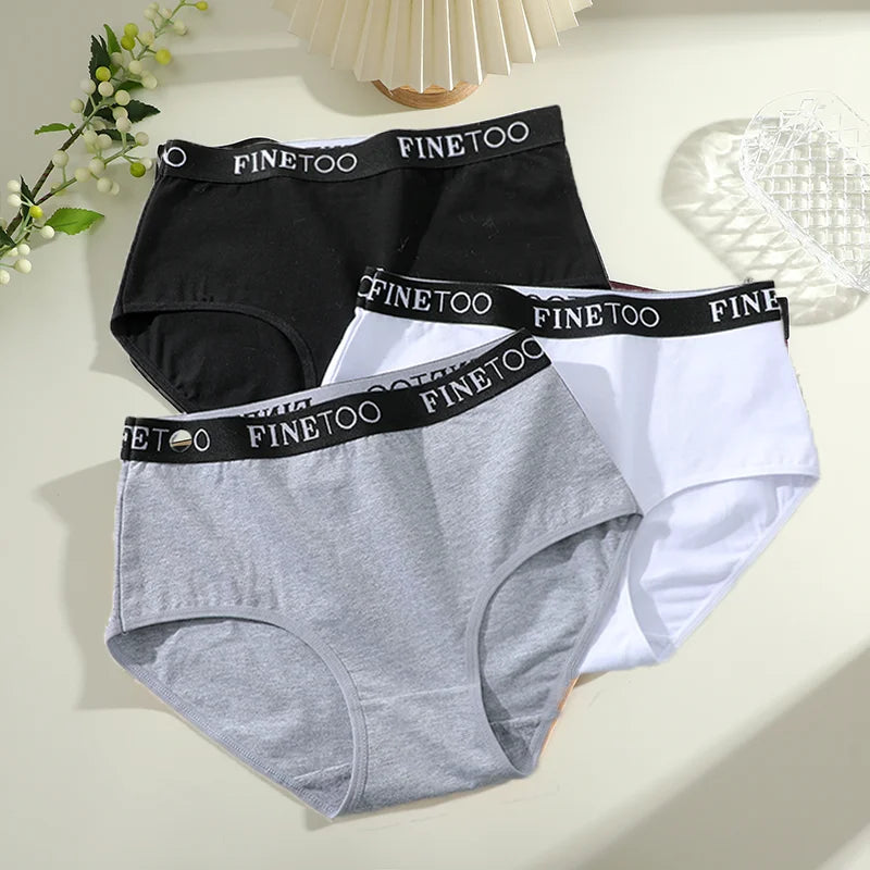 Finetoo - 3 calzoncillos de algodón para mujer, tallas grandes, sin costuras, transpirables, de cintura baja, suaves, tallas S-XXL