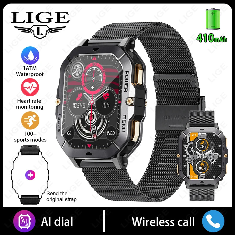 Reloj inteligente con Bluetooth de 2,02 pulgadas para hombre y mujer, batería de 410 mAh, resistente al agua hasta 1 ATM, monitor de ritmo cardíaco y salud, para deportes al aire libre